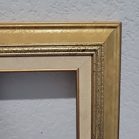 Pair Vtg MCM Wood Art Frames Linen lined holds 10x13 & 5x7 no glass Gallery Wall - Picture 5 of 13